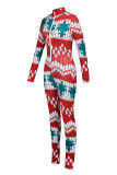 Multicolor Fashion Casual Print Patchwork Zipper Collar Skinny Jumpsuits