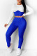 Blue Fashion Casual Solid Patchwork O Neck Long Sleeve Two Pieces