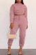 Pink Fashion Casual Solid Basic O Neck Long Sleeve Two Pieces
