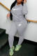 Grey Fashion Casual Print Patchwork Hooded Collar Long Sleeve Two Pieces
