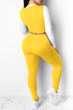 Yellow Fashion Casual Solid Patchwork O Neck Long Sleeve Two Pieces