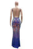 Royal Blue Fashion Sexy Patchwork Sequins Backless Spaghetti Strap Evening Dress