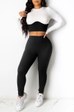 Yellow Fashion Casual Solid Patchwork O Neck Long Sleeve Two Pieces