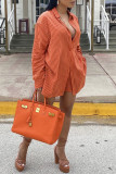 Red Fashion Casual Striped Print Basic Turndown Collar Long Sleeve Two Pieces