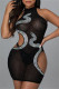 Black Fashion Sexy Patchwork Hot Drilling Hollowed Out See-through O Neck Sleeveless Dress