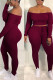 Wine Red Street Print Patchwork Bateau Neck Long Sleeve Two Pieces