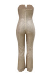 Apricot Fashion Sexy Patchwork Sequins Backless Strapless Regular Jumpsuits