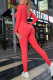 Rose Red Casual Living Solid Embroidered V Neck Skinny Jumpsuits
