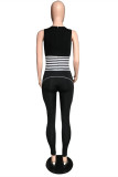 Black Casual Sportswear Striped Patchwork O Neck Skinny Jumpsuits
