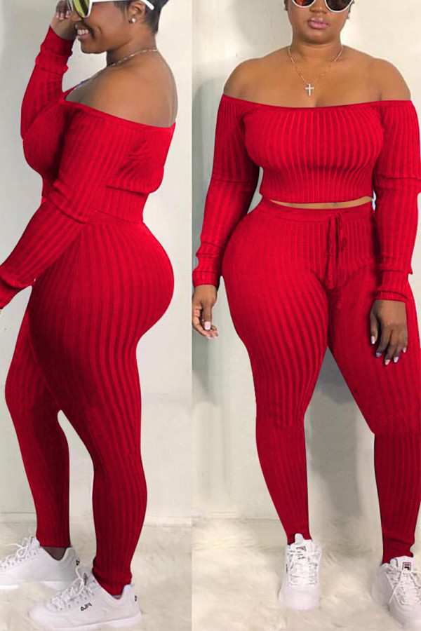 Red Street Print Patchwork Bateau Neck Long Sleeve Two Pieces