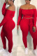 Red Street Print Patchwork Bateau Neck Long Sleeve Two Pieces