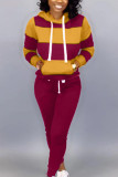 rose red Casual Solid Split Joint Hooded Collar Long Sleeve Regular Sleeve Regular Two Pieces