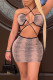 Pink Sexy Print Patchwork Backless Halter One Step Skirt Dresses