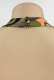 Multicolor Sexy Print Patchwork Frenulum Backless Fold Asymmetrical O Neck Irregular Dress Dresses