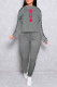 Grey Casual Print Patchwork O Neck Long Sleeve Two Pieces