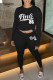 Black Fashion Casual Letter Print Basic O Neck Long Sleeve Two Pieces