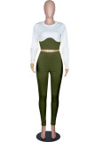 Yellow Fashion Casual Solid Patchwork O Neck Long Sleeve Two Pieces
