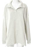 Grey Casual Solid Patchwork Turndown Collar Tops