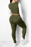 Yellow Fashion Casual Solid Patchwork O Neck Long Sleeve Two Pieces