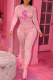 Pink Fashion Casual Print Basic O Neck Long Sleeve Two Pieces