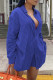 Blue Fashion Casual Striped Print Basic Turndown Collar Long Sleeve Two Pieces