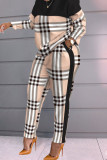 Brown Fashion Casual Print Patchwork O Neck Long Sleeve Two Pieces