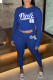 Blue Fashion Casual Letter Print Basic O Neck Long Sleeve Two Pieces