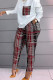 Burgundy Fashion Casual Print Patchwork O Neck Long Sleeve Two Pieces