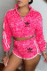 Rose Red Fashion Sportswear Print Patchwork Long Sleeve Two Pieces