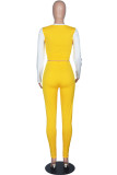 Yellow Fashion Casual Solid Patchwork O Neck Long Sleeve Two Pieces