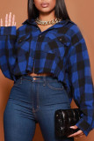 Red Casual Street Plaid Print Patchwork Buckle Turndown Collar Tops