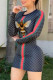 Black Casual Animal Print Patchwork O Neck Pencil Skirt Dresses
