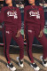Burgundy Fashion Casual Letter Print Basic O Neck Long Sleeve Two Pieces
