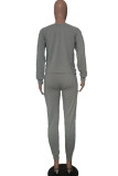 Grey Casual Print Patchwork O Neck Long Sleeve Two Pieces