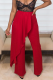 Red Casual Solid Flounce Loose Mid Waist Speaker Solid Color Bottoms
