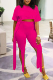 Red Casual Solid Patchwork Asymmetrical O Neck Half Sleeve Two Pieces