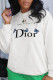 White Fashion Street Print Patchwork O Neck Tops
