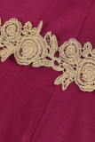 Burgundy Elegant Solid Patchwork Oblique Collar One Step Skirt Dresses