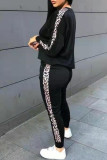 Grey Casual Print Patchwork O Neck Long Sleeve Two Pieces