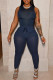 Deep Blue Fashion Casual Solid Vests Pants O Neck Sleeveless Two Pieces