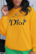 Yellow Fashion Street Print Patchwork O Neck Tops