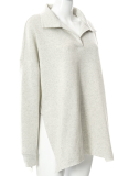 Grey Casual Solid Patchwork Turndown Collar Tops