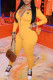 Yellow Fashion Street Print Patchwork Turndown Collar Jumpsuits