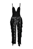 Blue Sexy Solid Split Joint Spaghetti Strap Skinny Jumpsuits