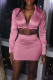 Pink Sexy Solid Patchwork V Neck Long Sleeve Two Pieces