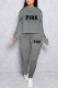 Grey Casual Print Patchwork O Neck Long Sleeve Two Pieces