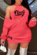 Brick Red Fashion Sexy Letter Print Basic O Neck Long Sleeve Two Pieces