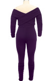 Dark Purple Fashion Casual Solid Patchwork V Neck Plus Size Jumpsuits