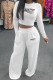 White Fashion Casual Letter Print Patchwork O Neck Long Sleeve Two Pieces