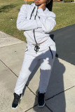Grey Casual Solid Patchwork Zipper Hooded Collar Long Sleeve Two Pieces